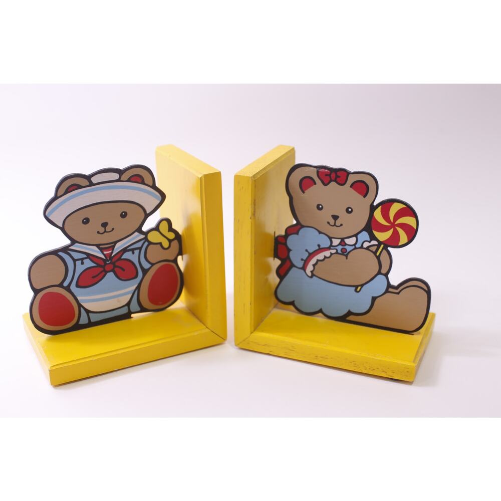 80s Bright Colors Current, Teddy Bear, Bookend, Lot, Yellow, Kids Room, Nursery